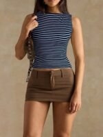 Womens Sleeveless Striped Top with Slim Fit Design - Image 7