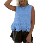Women's Sleeveless Knitted Vest with Tassel Hem - Image 4