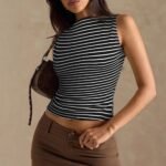 Womens Sleeveless Striped Top with Slim Fit Design - Image 5