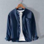 Men's Stand-Up Collar Long-Sleeved Dress Shirt