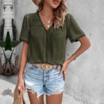 Women's Lace V-neck Short Sleeve Blouse - Image 14