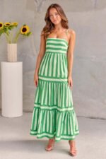 Women's Striped Suspender Long Dress
