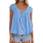 Women's Ruffle-Trimmed Pleated Summer Top