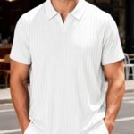 Men's Striped Short-Sleeve Shirt with Towel-Weave Texture