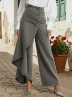Women's Ruffled Button Wide-leg Trousers - Image 7