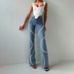 Women's Straight Leg Rhinestone Denim Jeans - Image 2
