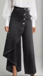 Women's Ruffled Button Wide-leg Trousers - Image 5