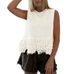 Women's Sleeveless Knitted Vest with Tassel Hem - Image 6