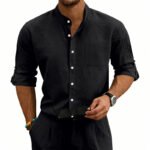 Men's Linen Stand-Up Collar Shirt - Image 3