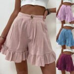 Women's High-Waisted Wide-Leg Shorts with Ruffled Hem