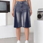 Women's High Waist Wide Leg Denim Bermuda Shorts