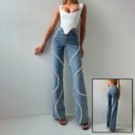 Women's Straight Leg Rhinestone Denim Jeans