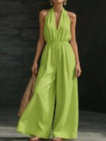 Women's V-Neck Halter Neck Wide-Leg Jumpsuit - Image 8