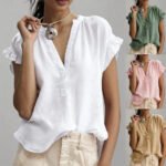 Women's Ruffle Sleeve V-Neck Blouse