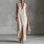 Women's Hooded Maxi Dress with Sleeveless Design
