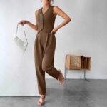 Womens Elegant Two Piece Set with Sleeveless Top and Trousers - Image 2
