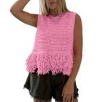 Women's Sleeveless Knitted Vest with Tassel Hem - Image 3