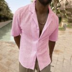 Men's Short Sleeve Polo Shirt with Lace Detailing - Image 4