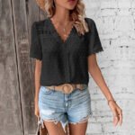 Women's Lace V-neck Short Sleeve Blouse - Image 11