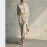Women's A-Line Suede Dress with Long Sleeves - Image 2