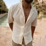 Men's Short Sleeve Polo Shirt with Lace Detailing