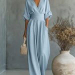 Women's Casual V-Neck Wide-Leg Jumpsuit