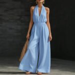 Women's V-Neck Halter Neck Wide-Leg Jumpsuit - Image 5
