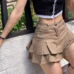 Women's High Waist A-Line Ruffled Denim Skirt - Image 2