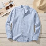 Men's Linen Stand-Up Collar Shirt - Image 8