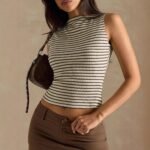 Womens Sleeveless Striped Top with Slim Fit Design