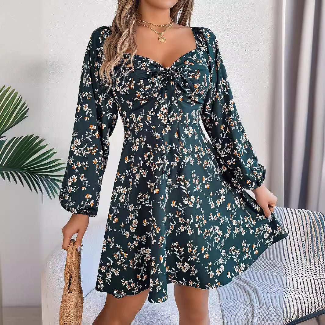 96e430cd-9792-4a53-9bc9-7bf6c8ab91b7 Women's Floral Print A-Line Dress with Lantern Sleeves - Image 1