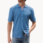 Men's Knitted Button-Up Shirt with Geometric Pattern