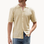 Men's Knitted Button-Up Shirt with Geometric Pattern - Image 2