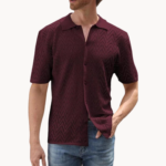 Men's Knitted Button-Up Shirt with Geometric Pattern - Image 3