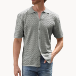 Men's Knitted Button-Up Shirt with Geometric Pattern - Image 4