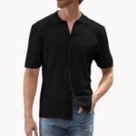 Men's Knitted Button-Up Shirt with Geometric Pattern - Image 5