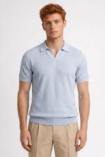 Men's Textured Collar V-Neck Polo Shirt - Image 2
