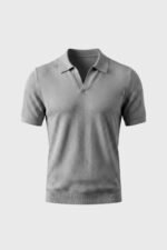 Men's Textured Collar V-Neck Polo Shirt - Image 3