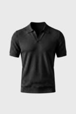 Men's Textured Collar V-Neck Polo Shirt - Image 4