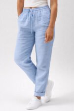 Women's Airy Straight Trousers with Drawstring Waist
