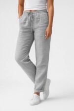 Women's Airy Straight Trousers with Drawstring Waist - Image 3