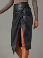 Women's Asymmetrical Vegan Leather Midi Skirt - Image 3