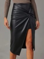 Women's Asymmetrical Vegan Leather Midi Skirt - Image 4