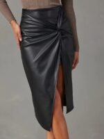 Women's Asymmetrical Vegan Leather Midi Skirt - Image 5