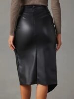 Women's Asymmetrical Vegan Leather Midi Skirt - Image 2