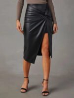 Women's Asymmetrical Vegan Leather Midi Skirt - Image 6