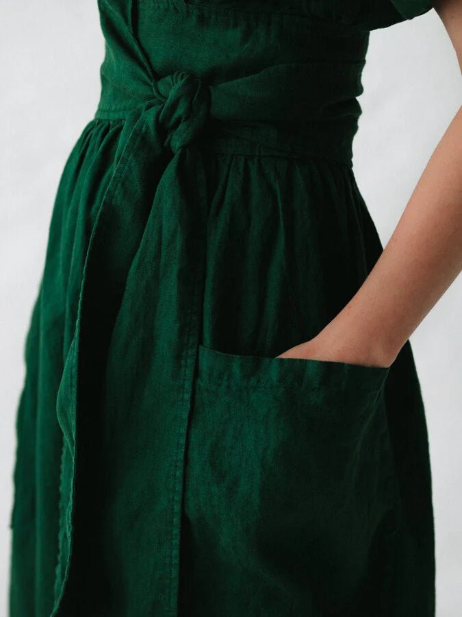 Women's Chic Linen Summer Dress with Lace Loop Band - Image 2