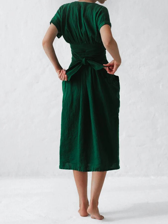 Women's Chic Linen Summer Dress with Lace Loop Band - Image 4