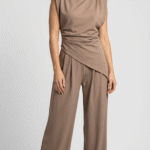 Women's Draped Two-Piece Set with Wide-Leg Trousers