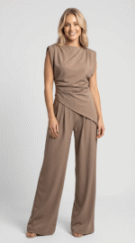 Women's Draped Two-Piece Set with Wide-Leg Trousers